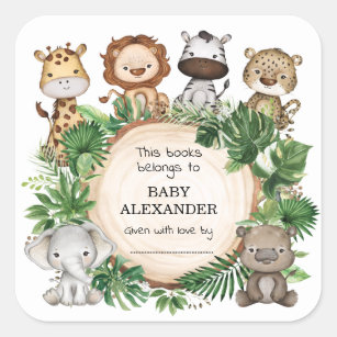 Cute Jungle Animals Baby Shower Bookplate Labels