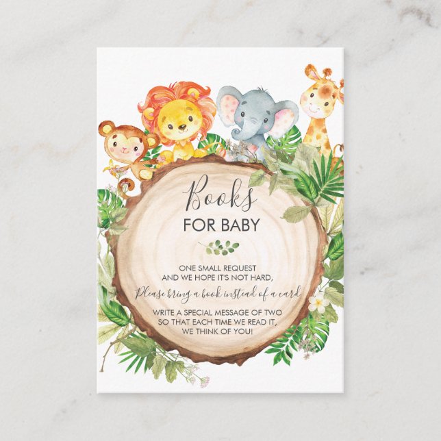 Cute Jungle Animals Baby Shower Boy Books for Baby Enclosure Card (Front)