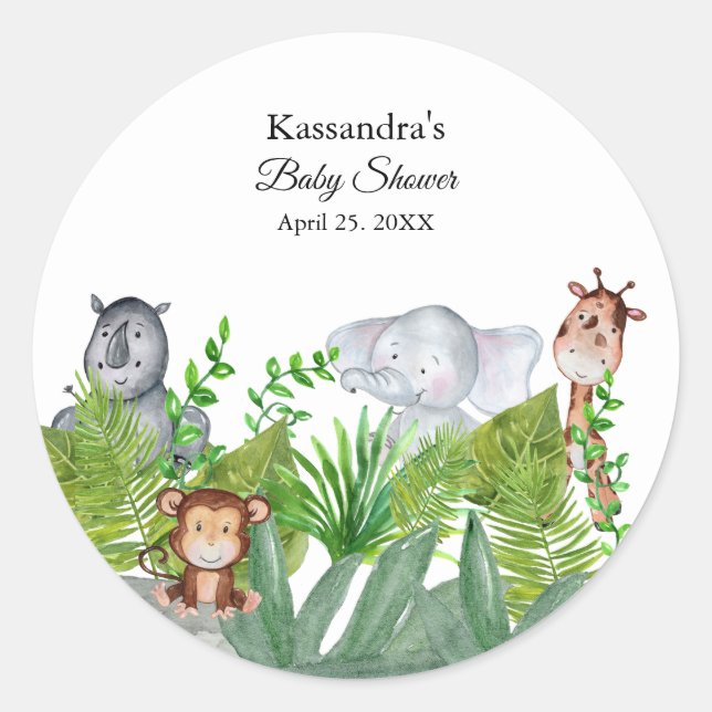 Cute Jungle Animals Baby Shower Envelope Seals (Front)