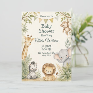 Cute Jungle Animals Baby Shower Invite
