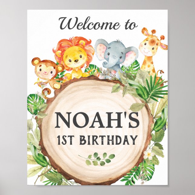 Cute Jungle Animals Birthday Baby Shower Welcome Poster (Front)
