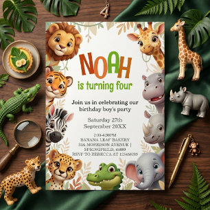 Cute Jungle Animals Birthday Invitation