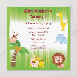 Cute Jungle Animals Birthday Party Invitation