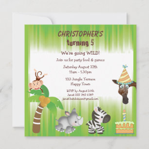 Cute Jungle Animals Birthday Party Invitation