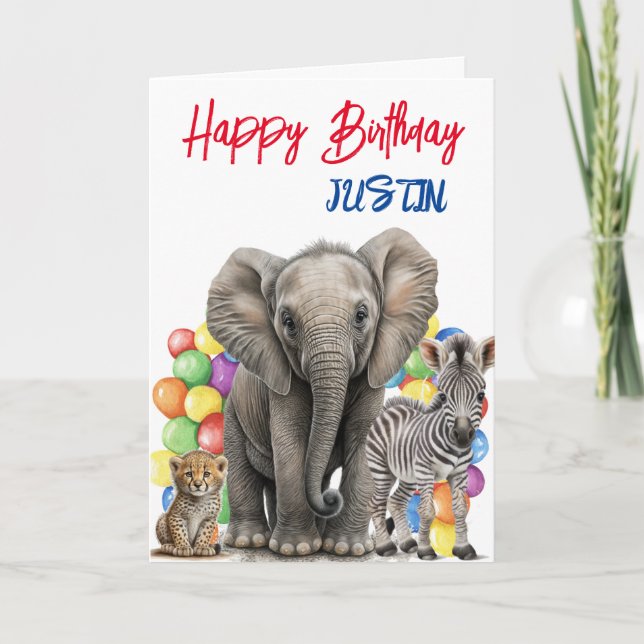 Cute Jungle Animals Birthday Personalized  Card (Front)