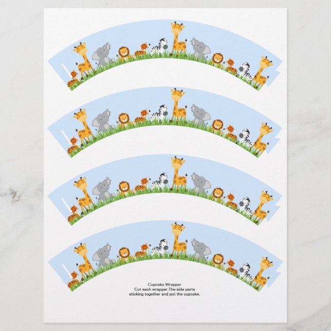 Cute Jungle Animals Boy Plain Cupcake Wrapper (Front)
