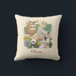 ​Cute Jungle Animals Floral Custom Name Throw pil Pillow<br><div class="desc">Brighten up your child's room with this adorable throw pillow featuring a charming trio of jungle friends: a sloth, a koala, and a panda, all nestled in lush tropical greenery. This personalized pillow includes the name 'Olivia' in a sweet script that you can easily customize. Perfect for a jungle-themed nursery,...</div>