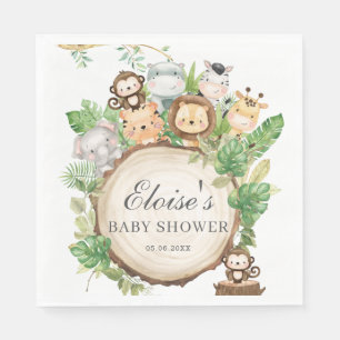 Cute Jungle Animals Greenery Baby Shower Birthday Napkin