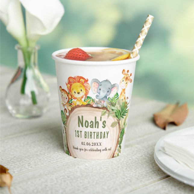 Cute Jungle Animals Greenery Baby Shower Birthday  Paper Cups (Insitu)