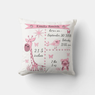 Cute jungle animals in soft pink for a girl. throw pillow