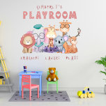 Cute Jungle Animals Kids Personalized Playroom Wall Decal<br><div class="desc">Cute watercolor multi-colour jungle animals playroom wall decal artwork with the scripted words Imagine,  Laugh,  Play in whimsy fun calligraphy,  and the word Playroom in a children's block-like topography with hearts.  Easily replace your name of choice.  What better gift idea than this!</div>