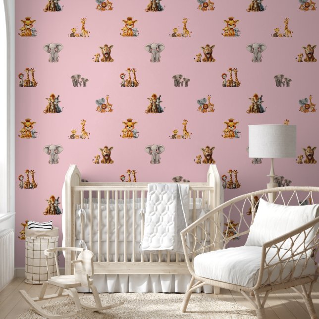 Cute Jungle Animals Nursery Kids Room Wallpaper (Kids)