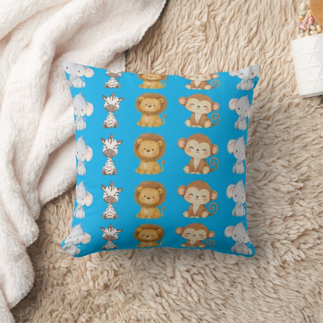 Cute Jungle Animals Nursery Throw  Pillow (Blanket)