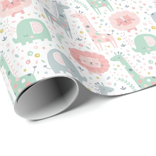 Cute jungle animals on white wrapping paper (Roll Corner)