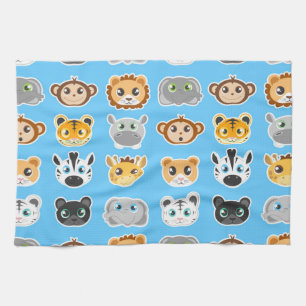 Cute Jungle Animals Pattern Blue Kitchen Towel