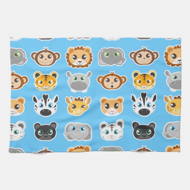 Cute Jungle Animals Pattern Blue Kitchen Towel (Horizontal)