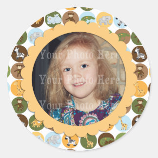 Cute jungle animals pattern classic round sticker
