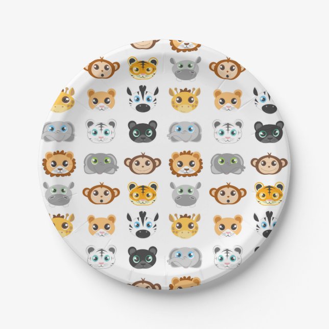 Cute Jungle Animals Pattern Paper Plate (Front)