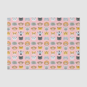 Cute Jungle Animals Pattern Pink Tissue Paper
