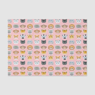 Cute Jungle Animals Pattern Pink Tissue Paper