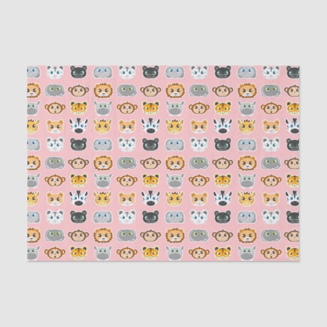 Cute Jungle Animals Pattern Pink Tissue Paper (Front)