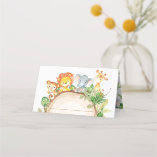 Cute Jungle Animals Safari 1st Birthday Greenery   Place Card