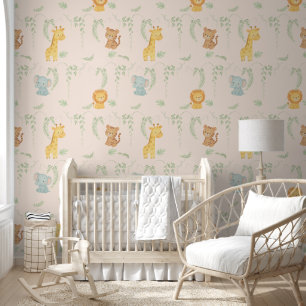 Cute Jungle Animals Safari Baby Room Wallpaper