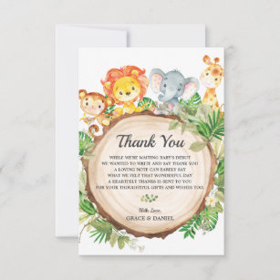 Cute Jungle Animals Safari Baby Shower Thank You Card