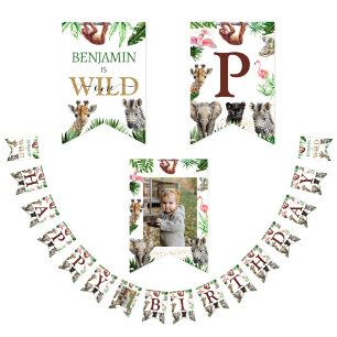Cute Jungle Animals Safari Birthday Bunting Flags