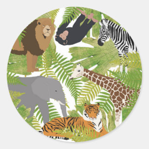 Cute Jungle Animals Safari Boy   Girl Classic Round Sticker