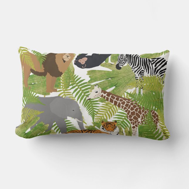 Cute Jungle Animals Safari Boy | Girl Lumbar Pillow (Front)
