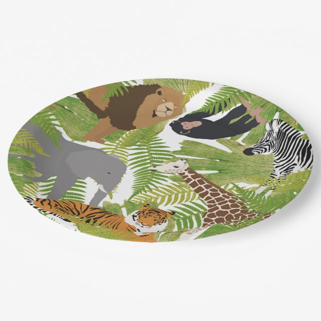 Cute Jungle Animals Safari Boy | Girl Paper Plate (Angled)