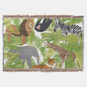 Cute Jungle Animals Safari Boy Girl Throw Blanket