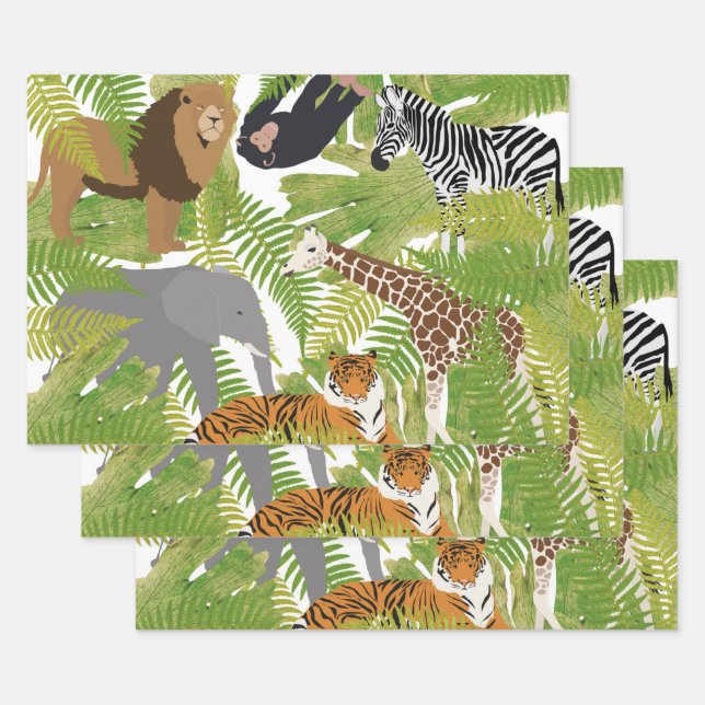 Cute Jungle Animals Safari Boy | Girl Wrapping Paper Sheet (Set)