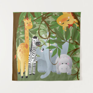 Cute Jungle Animals Sq Tapestry