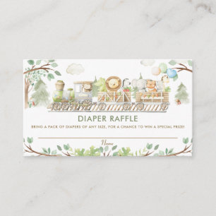 Cute Jungle Animals Train Greenery Diaper Raffle  Enclosure Card
