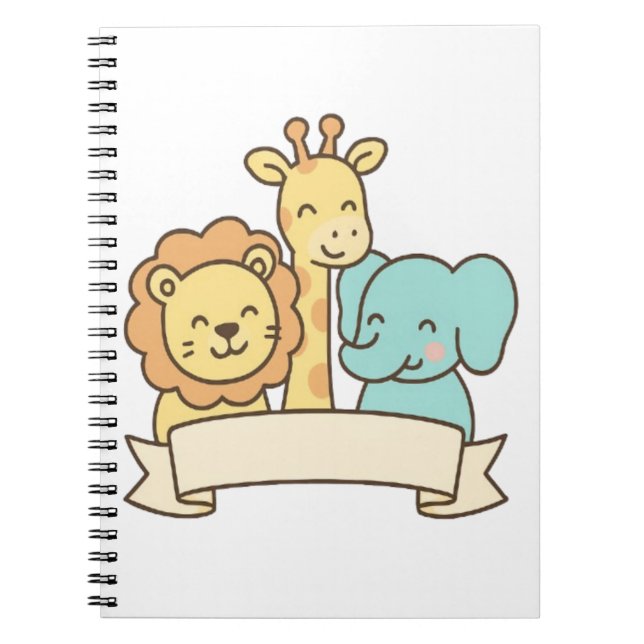 Cute Jungle Animals with Banner – Safari Nursery Notebook (Front)