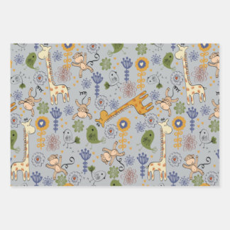 Cute Jungle Animals  Wrapping Paper Sheets
