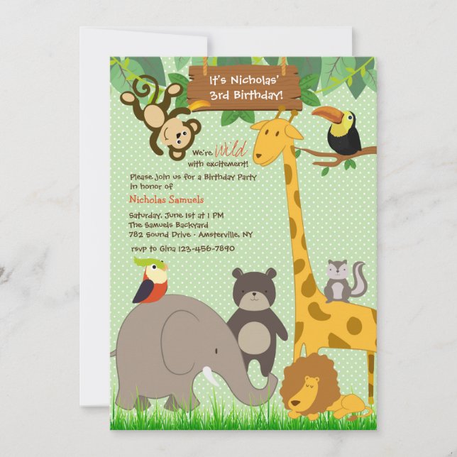 Cute Jungle Animanls Invitation (Front)