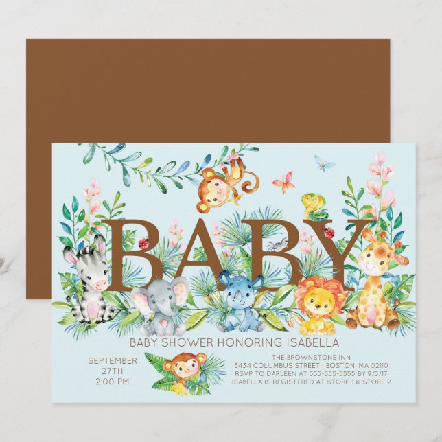 Cute Jungle Animaux garçons Baby shower Invitation (Devant / Derrière)