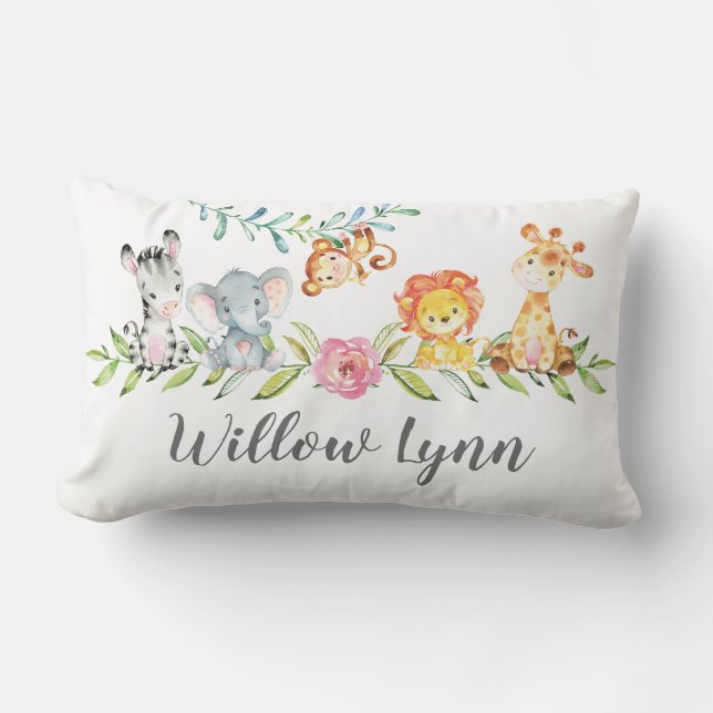 Cute Jungle Animaux Nursery Coussin (Recto)