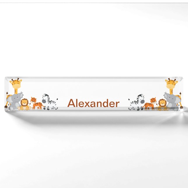 Cute Jungle Baby Animal Desk Nameplate (Front)