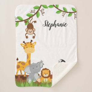 Cute Jungle Baby Animal Sherpa Blanket