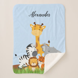 Cute Jungle Baby Animal Sherpa Blanket