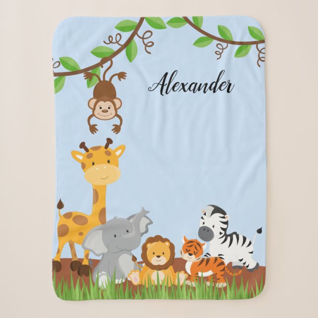 Cute Jungle Baby Animal Sherpa Blanket (Front)