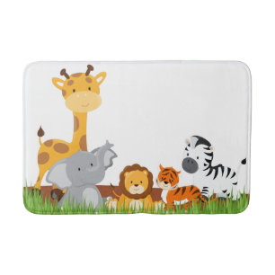 Cute Jungle Baby Animals Bath Mat