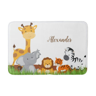 Cute Jungle Baby Animals Bath Mat