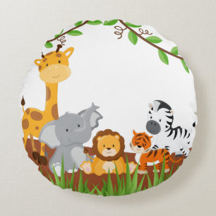 Cute Jungle Baby Animaux Coussin rond