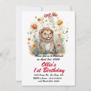 Cute Jungle Baby Lion 1st Birthday Party  Invitation