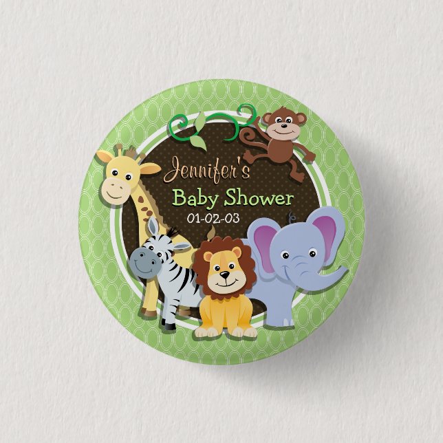 Cute Jungle Baby Shower; Bright Green Ovals 1 Inch Round Button (Front)